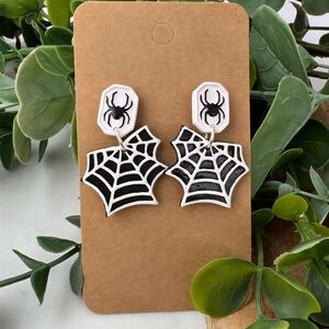 Spider Web Earrings for Kids - Black and White